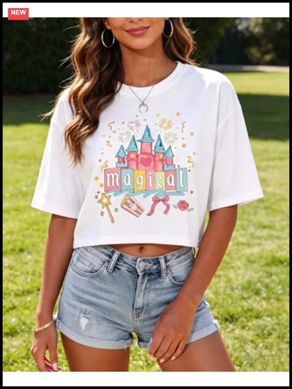 Women's Castle Graphic Crop Top Half Sleeve Soft Cotton Blend Tee